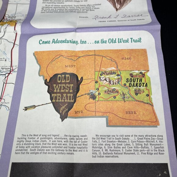 VTG. 1970 Highway Map South Dakota Smack Dab On The Old West Trail USA - Picture 4 of 8